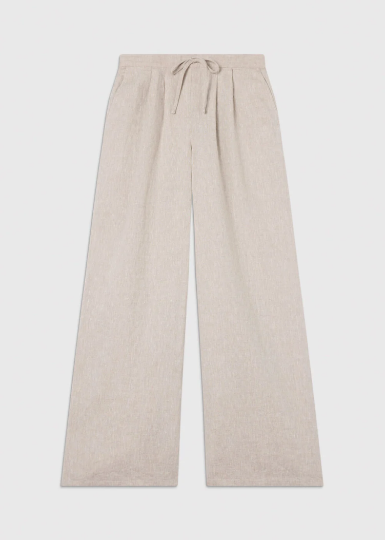 Oatmeal Wide Leg Linen Trouser
