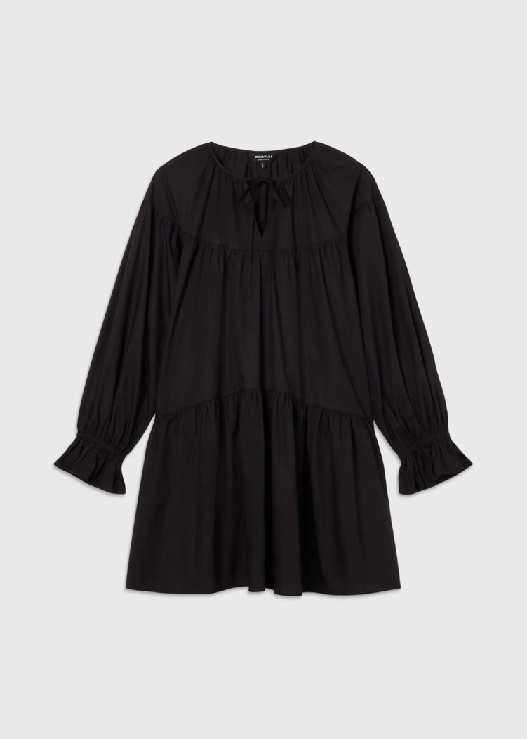 Black Cotton Tiered Mini Dress