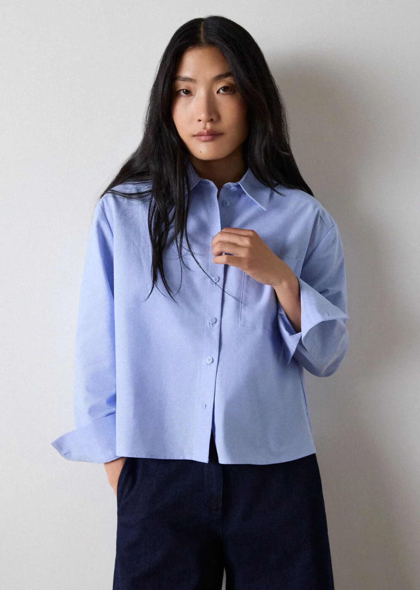Pale Blue Boxy Oxford Cotton Shirt