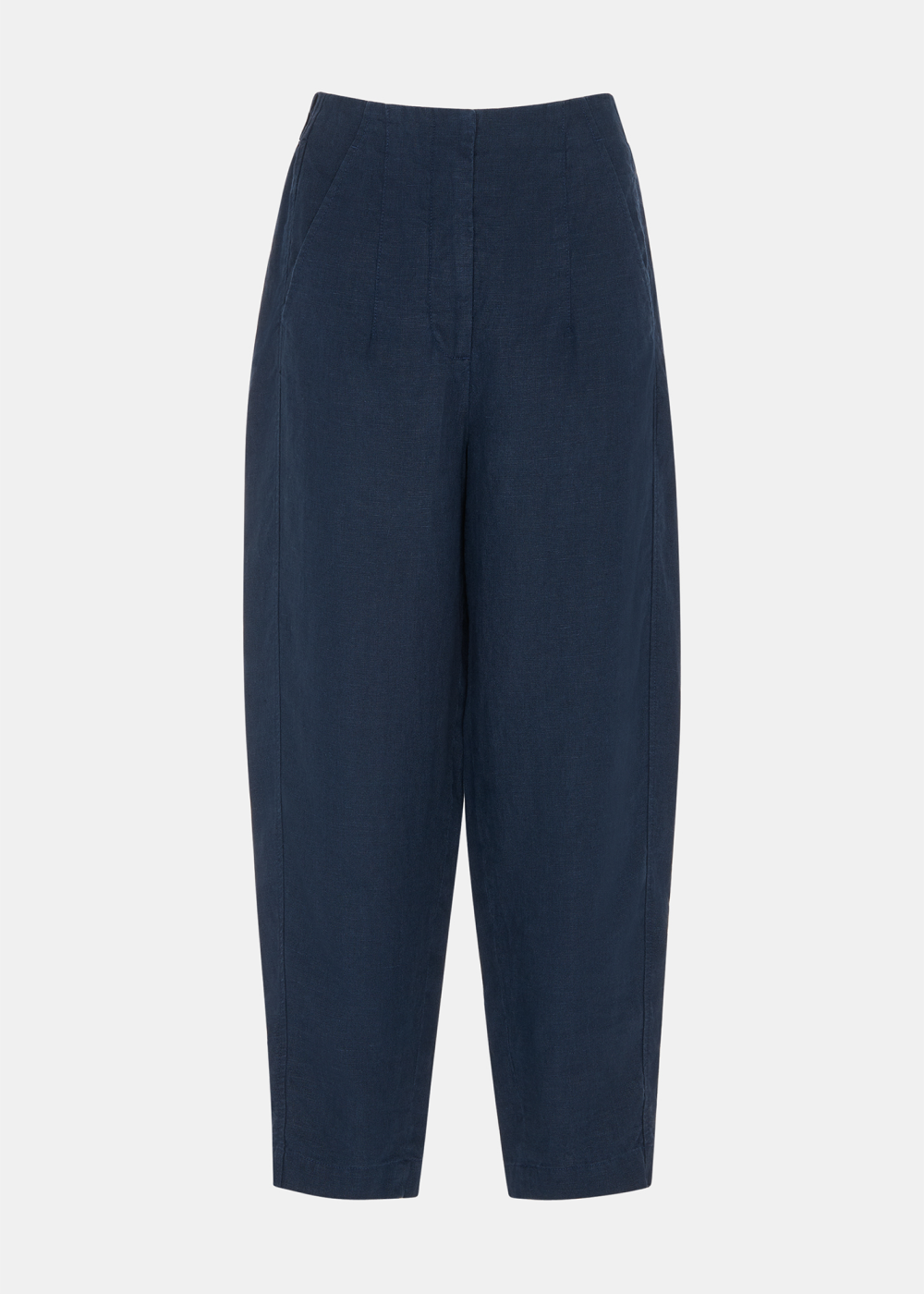 Navy Linen Barrel Leg Trouser