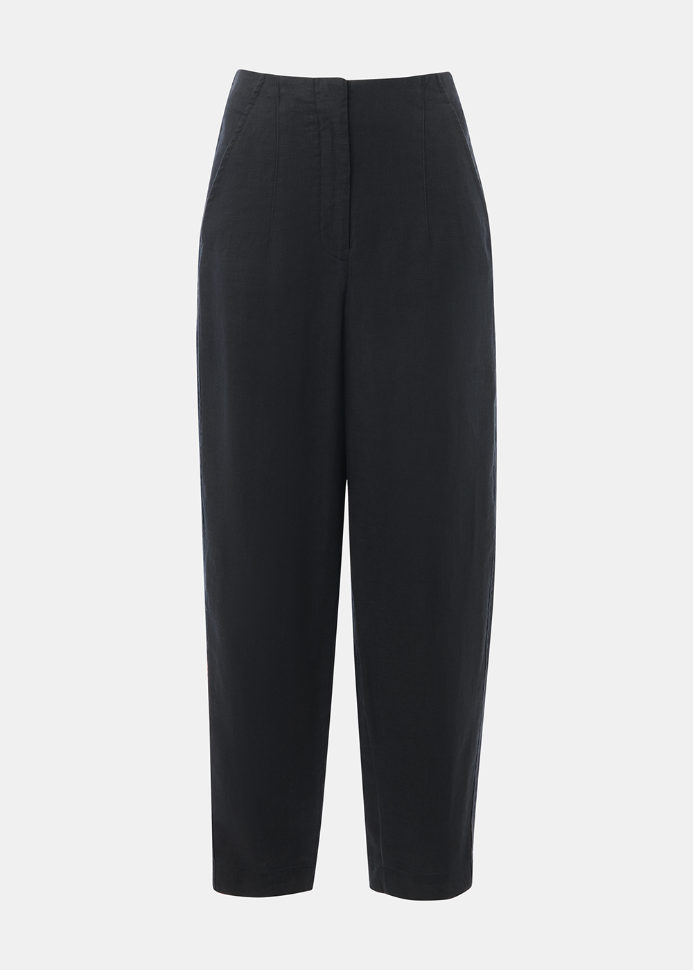 Black Linen Barrel Leg Trouser