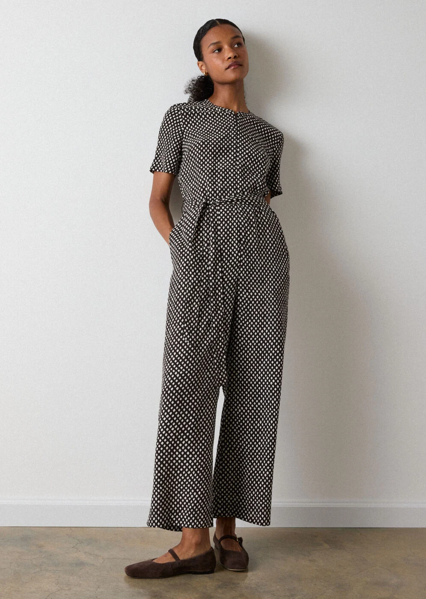 Brown Check Short Sleeve Jumpsuit