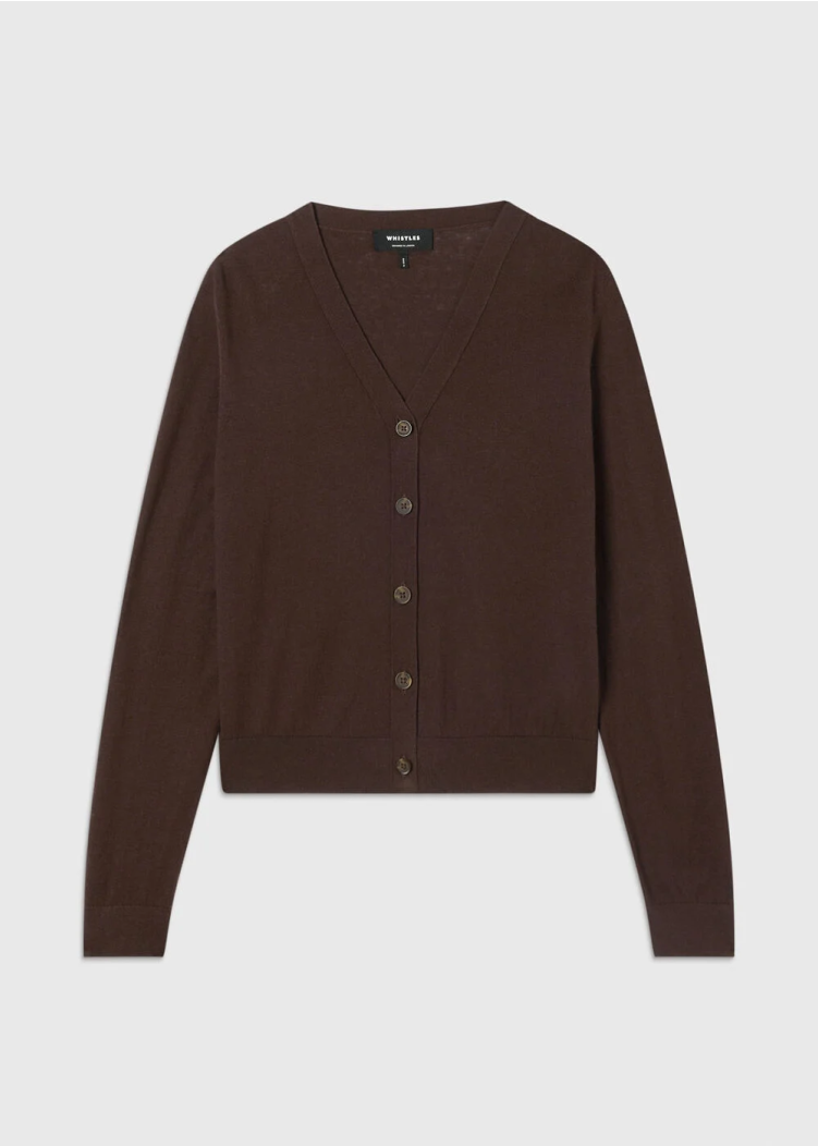 Chocolate V Neck Linen Cardigan