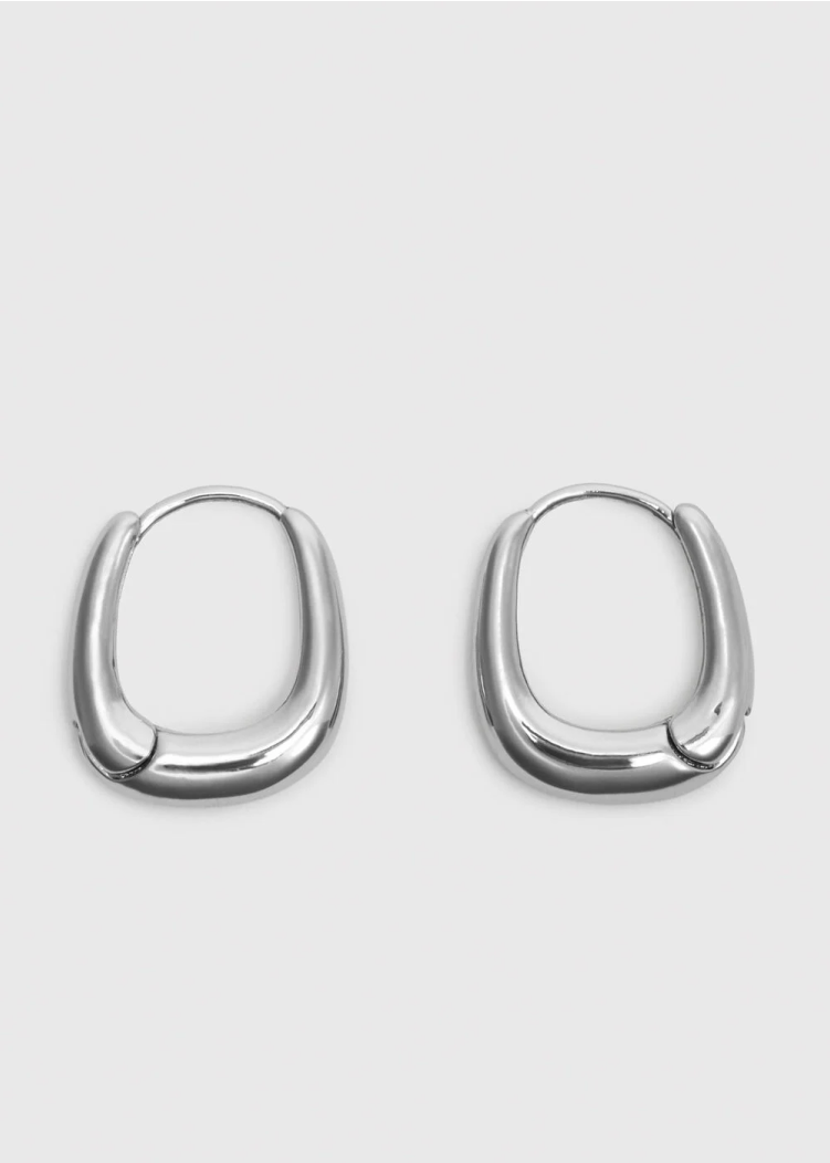 Silver Curved Square Huggie Hoop