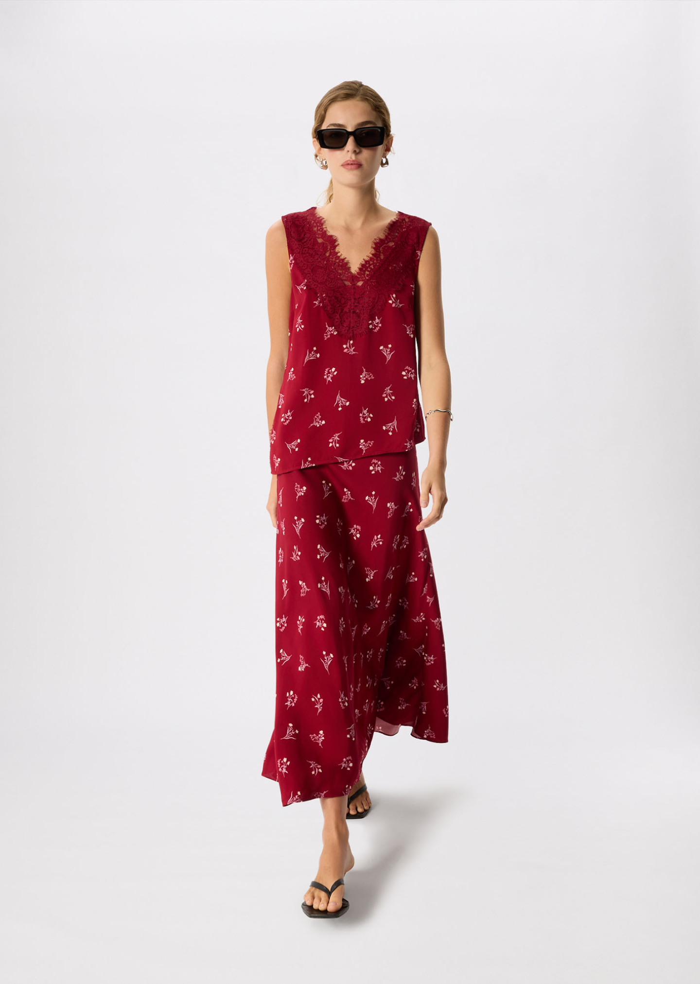 Burgundy Floral Lace Trim Top