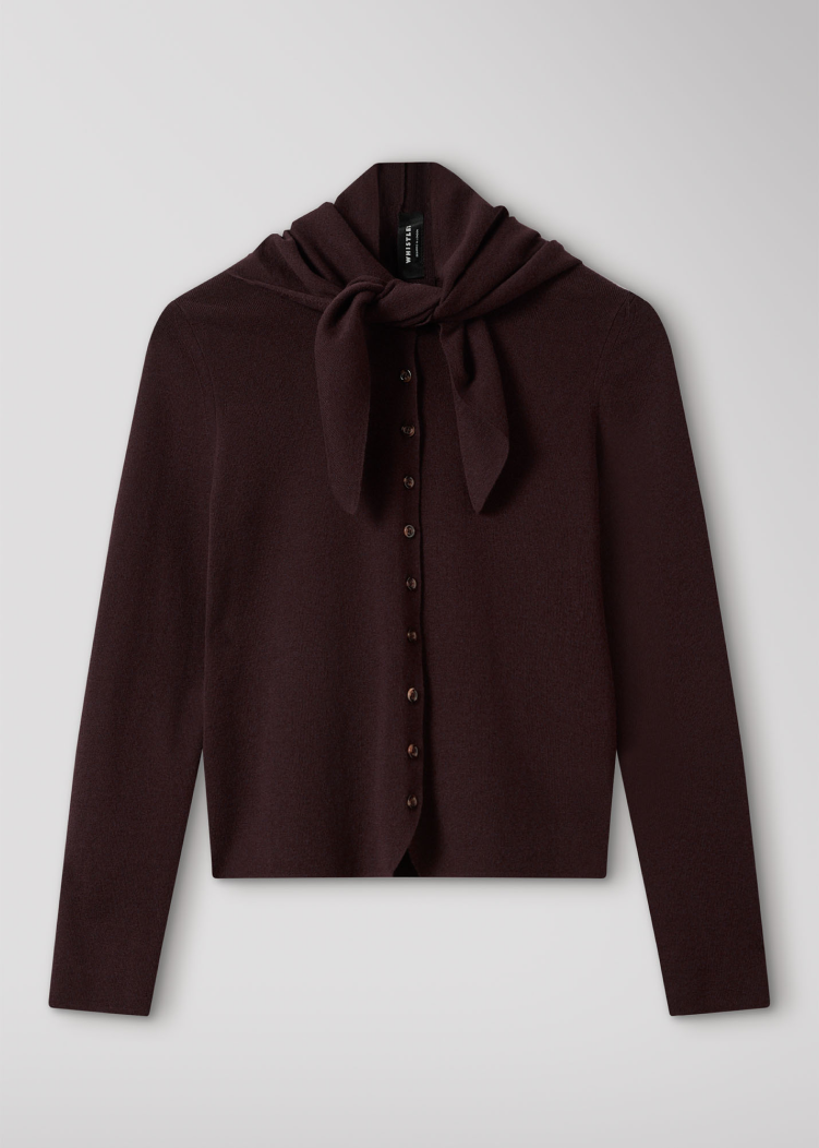 Chocolate Crew Neck Scarf Cardigan