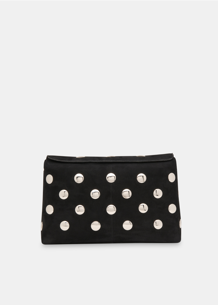 Black Fia Studded Foldtop Clutch Bag