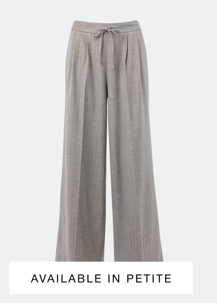 Grey Herringbone Wide Leg Trouser