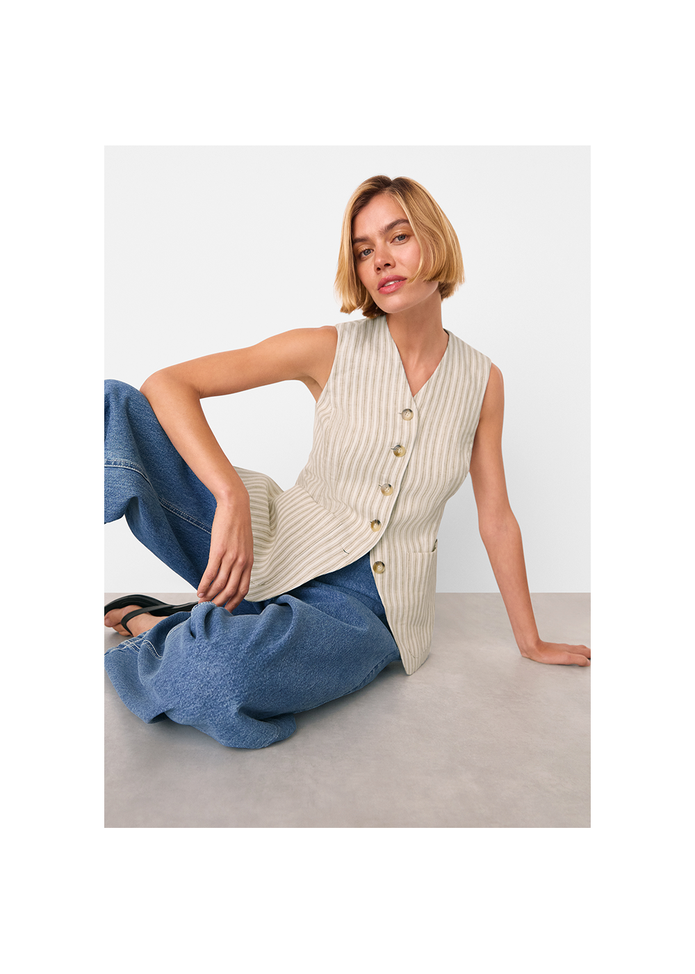 Neutral Linen Stripe Waistcoat
