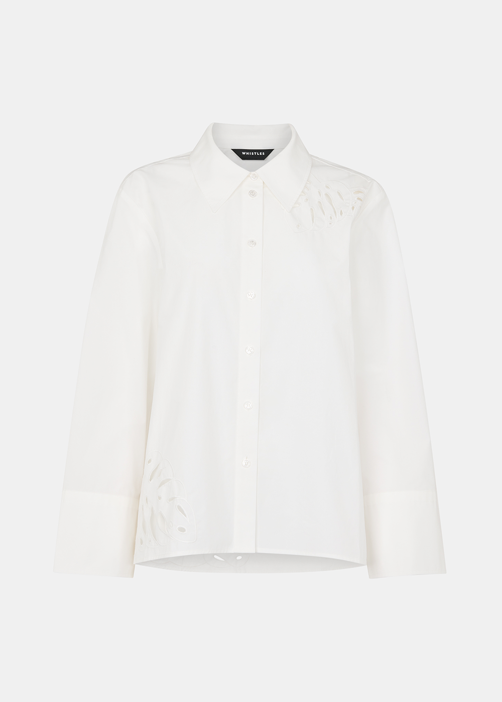 White Leaf Embroidered Cotton Shirt