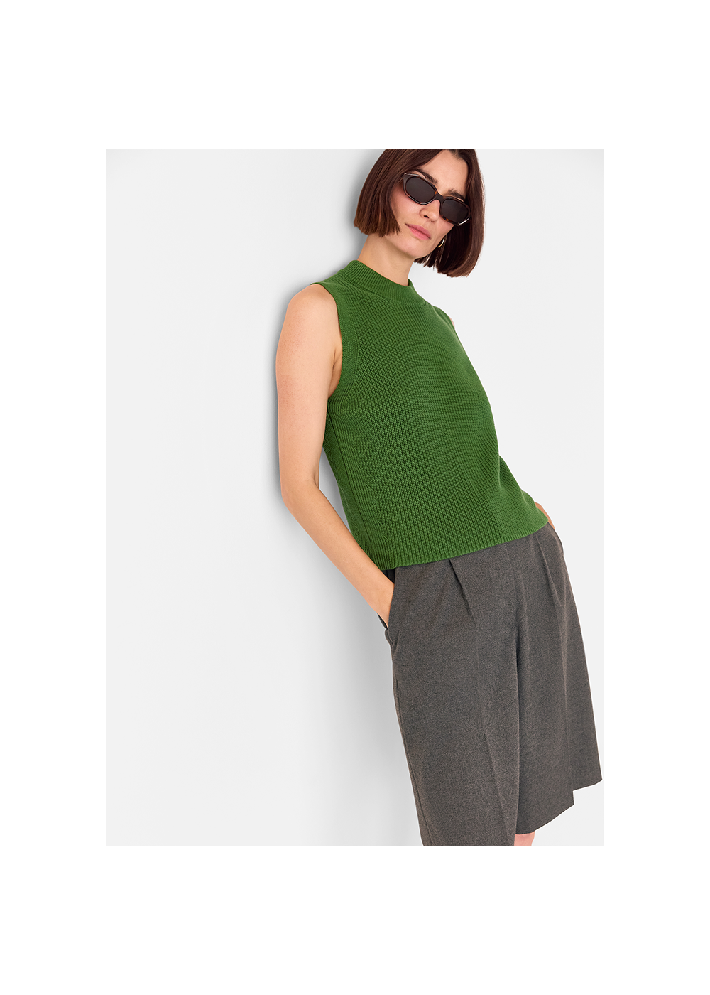 Green Cotton Back Detail Ribbed Tank
