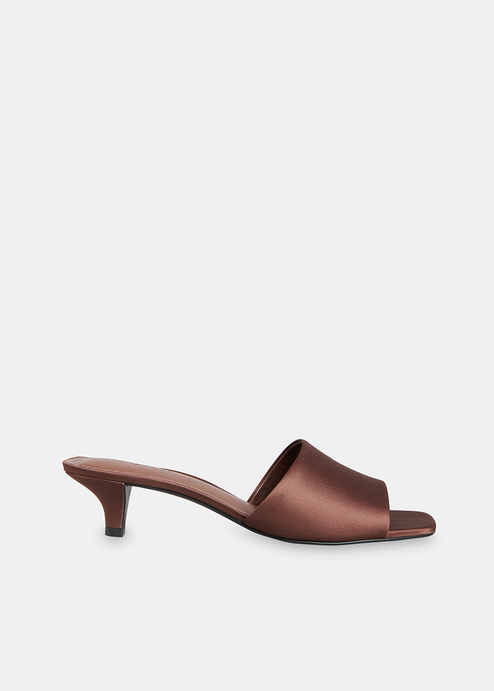 Brown Satin Slip On Heeled Mule