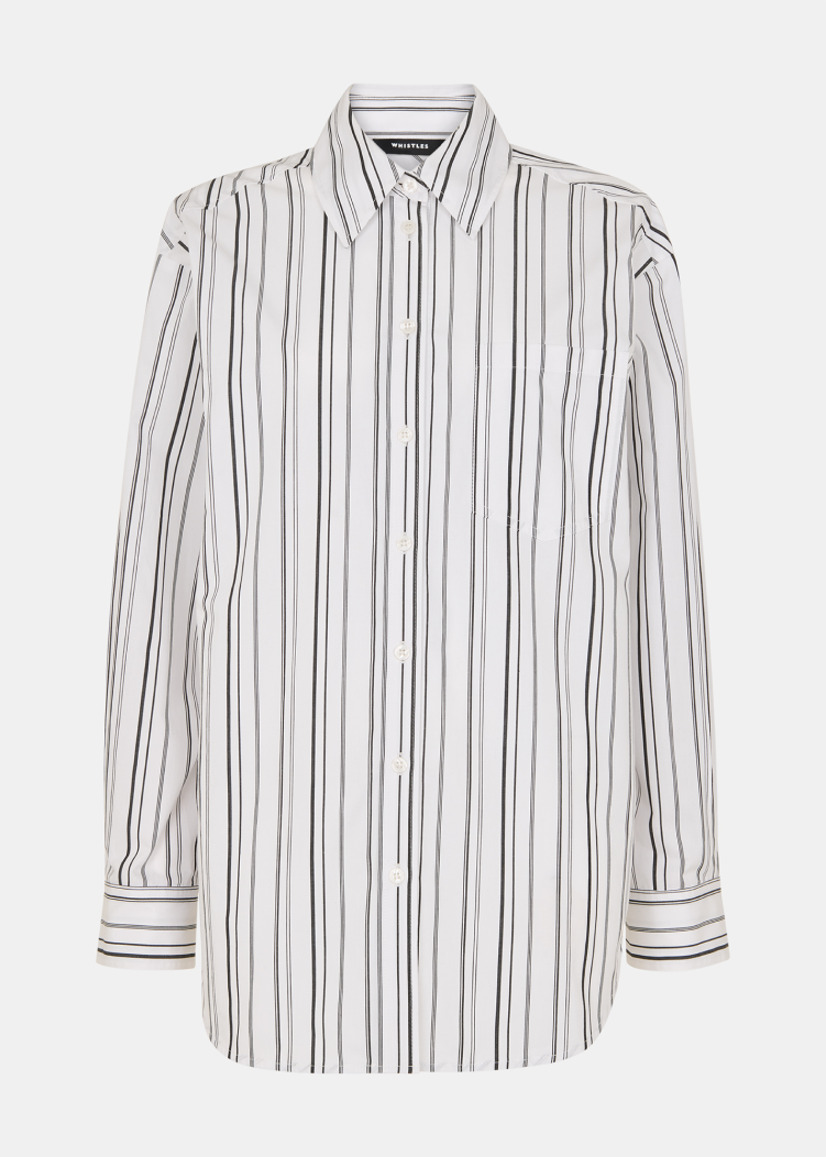 White Mixed Stripe Oversized Shirt
