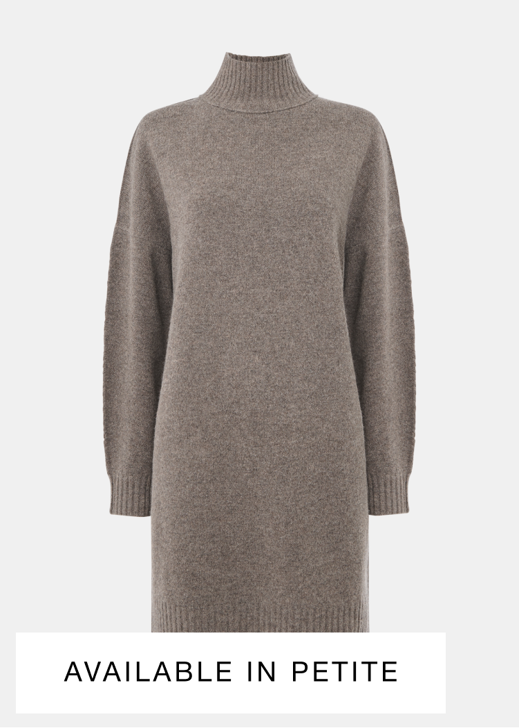 Taupe Funnel Neck Wool Mini Dress