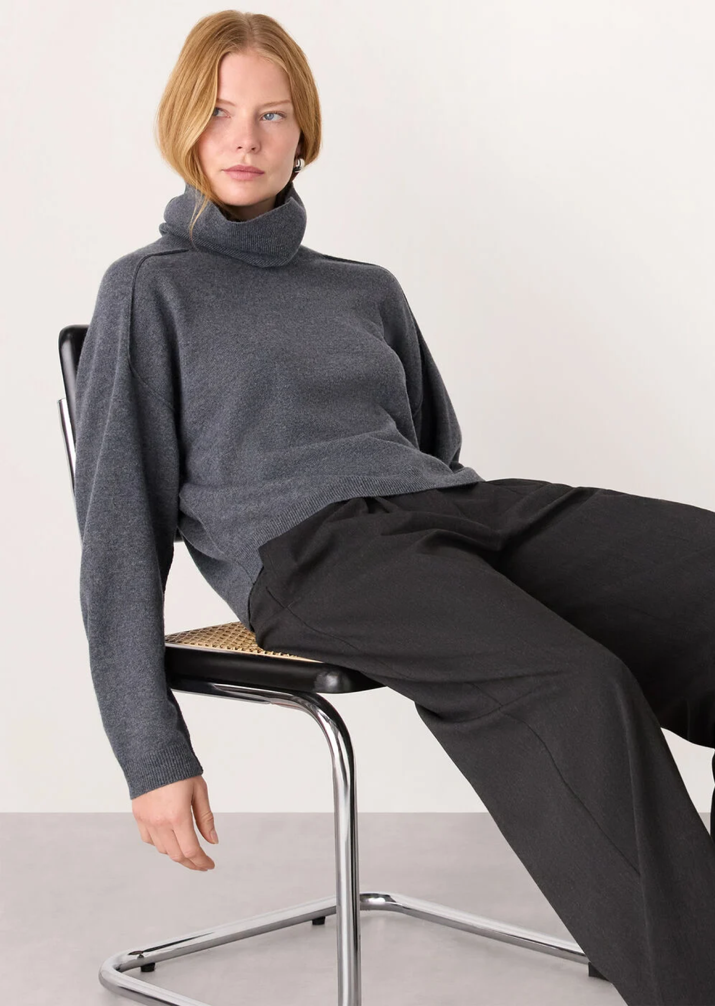 Grey Wool Cowl Neck Knit Jumper