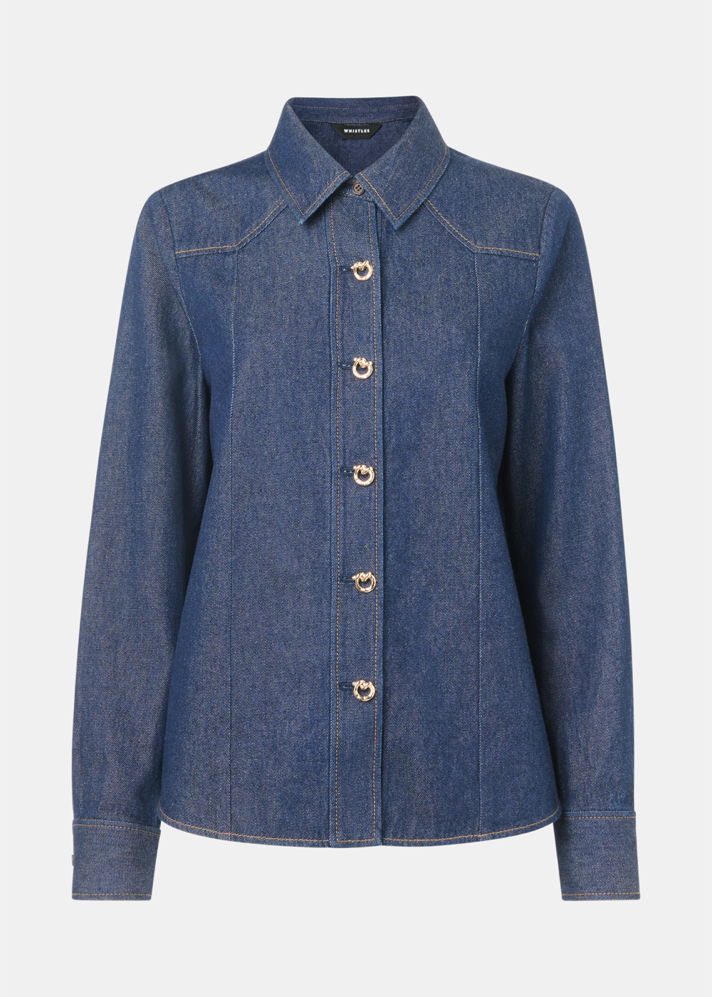 Dark Denim Button Detail Cotton Shirt