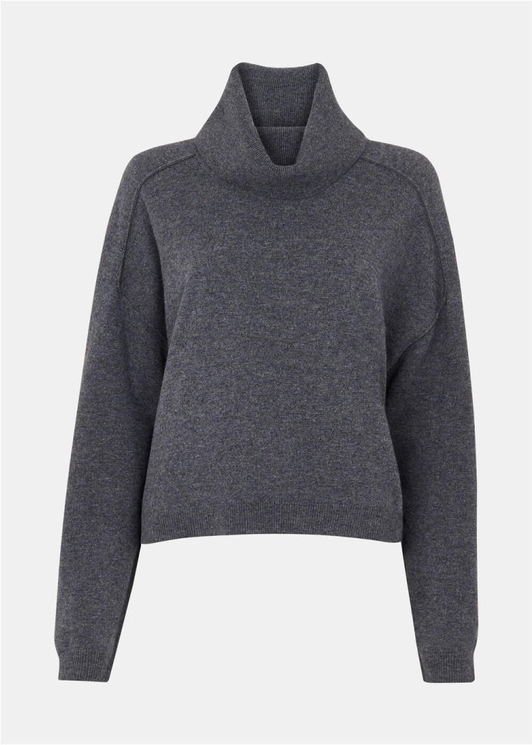 Grey Wool Cowl Neck Knit Jumper