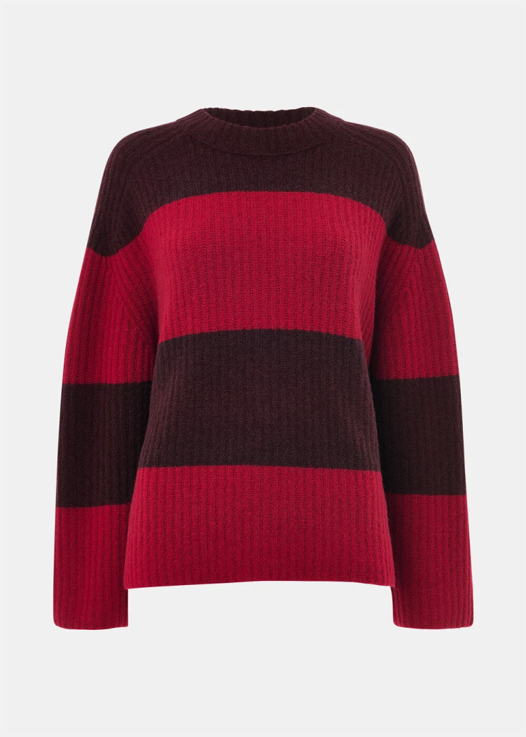 Red Wool Mix Wide Stripe Knit