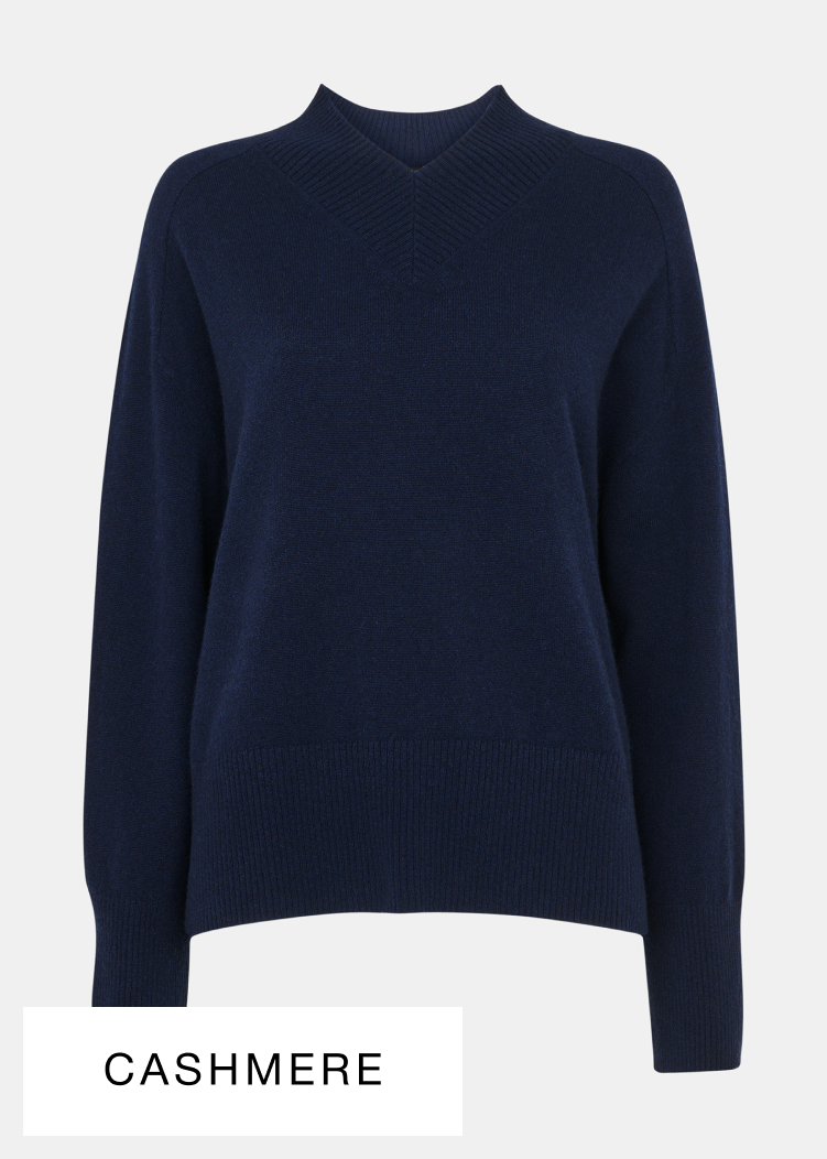 Navy Cashmere V Neck Knit