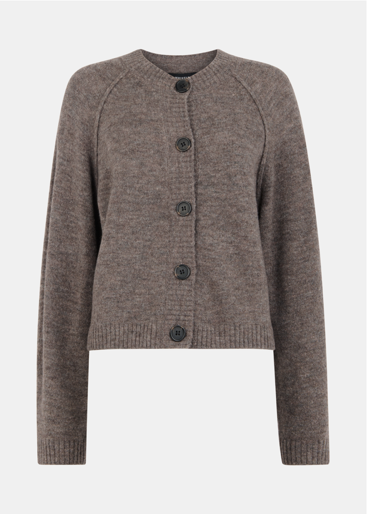 Taupe Wool Mix Crew Cardigan