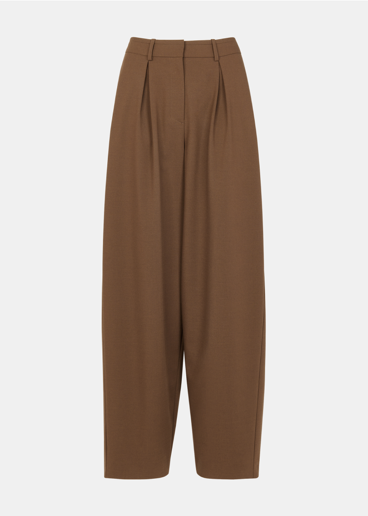 Brown Wool Blend Barrel Trouser