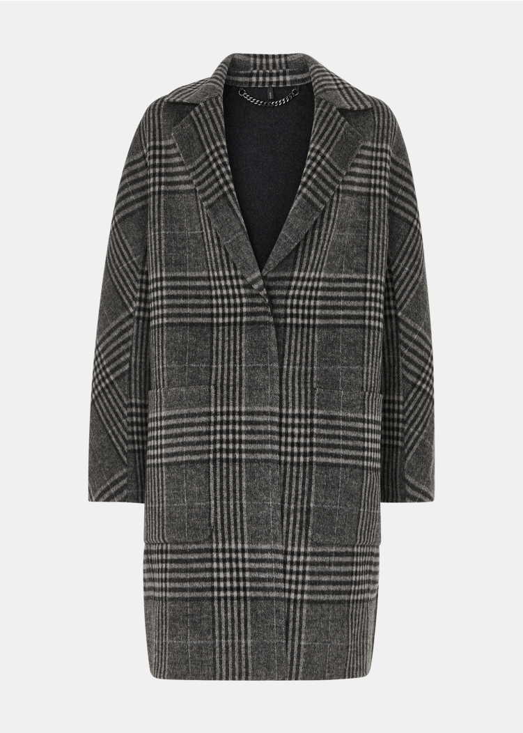Grey Cassie Double Face Check Coat