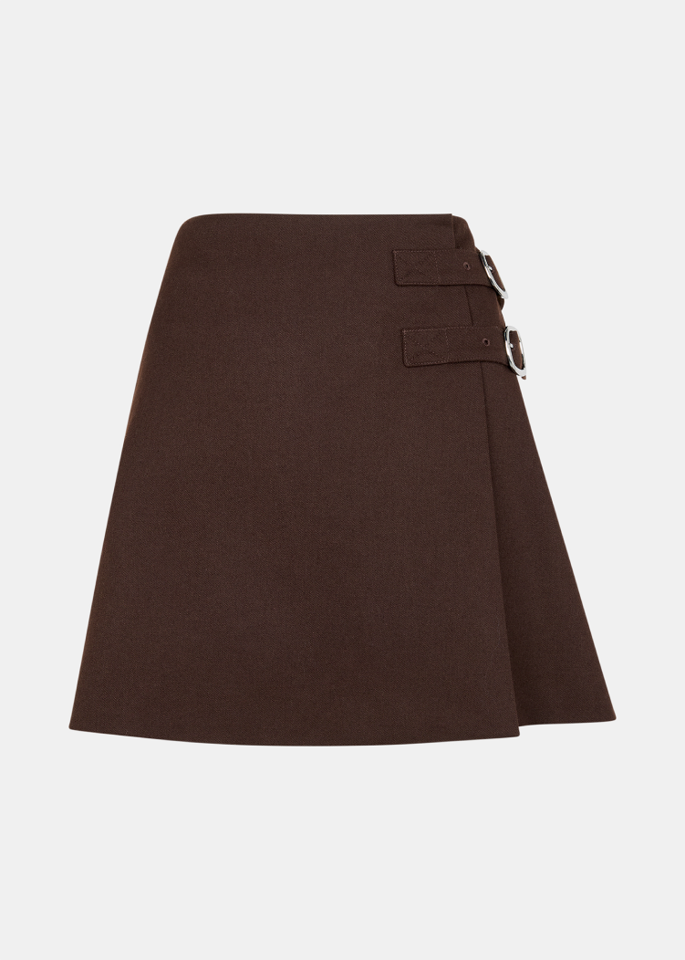 Chocolate Side Buckle Mini Skirt