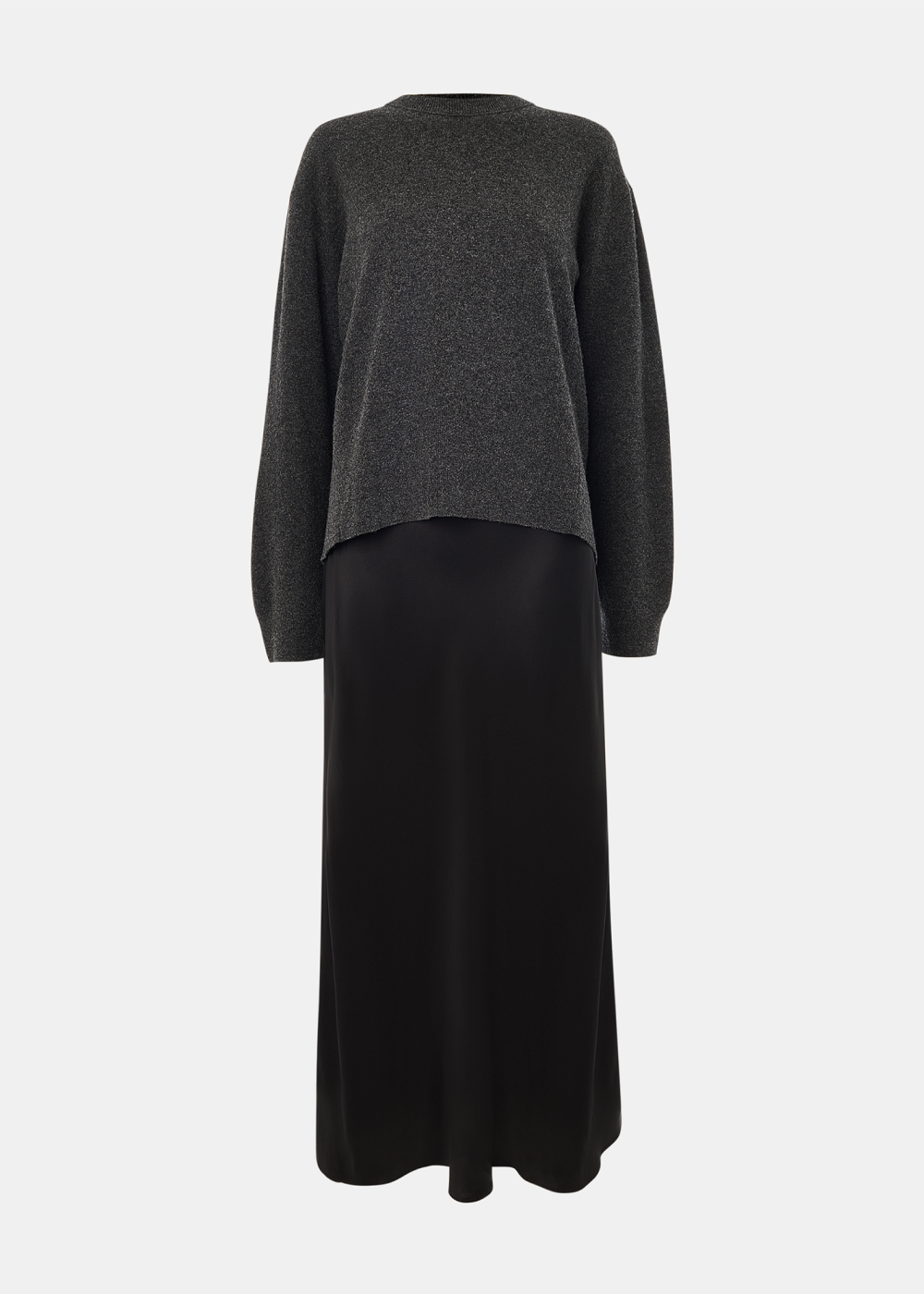 Black 2 In 1 Satin Midi Dress