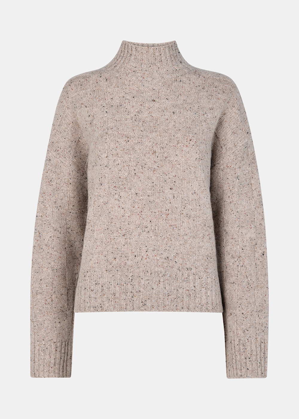 Neutral Wool Textured Check Knit