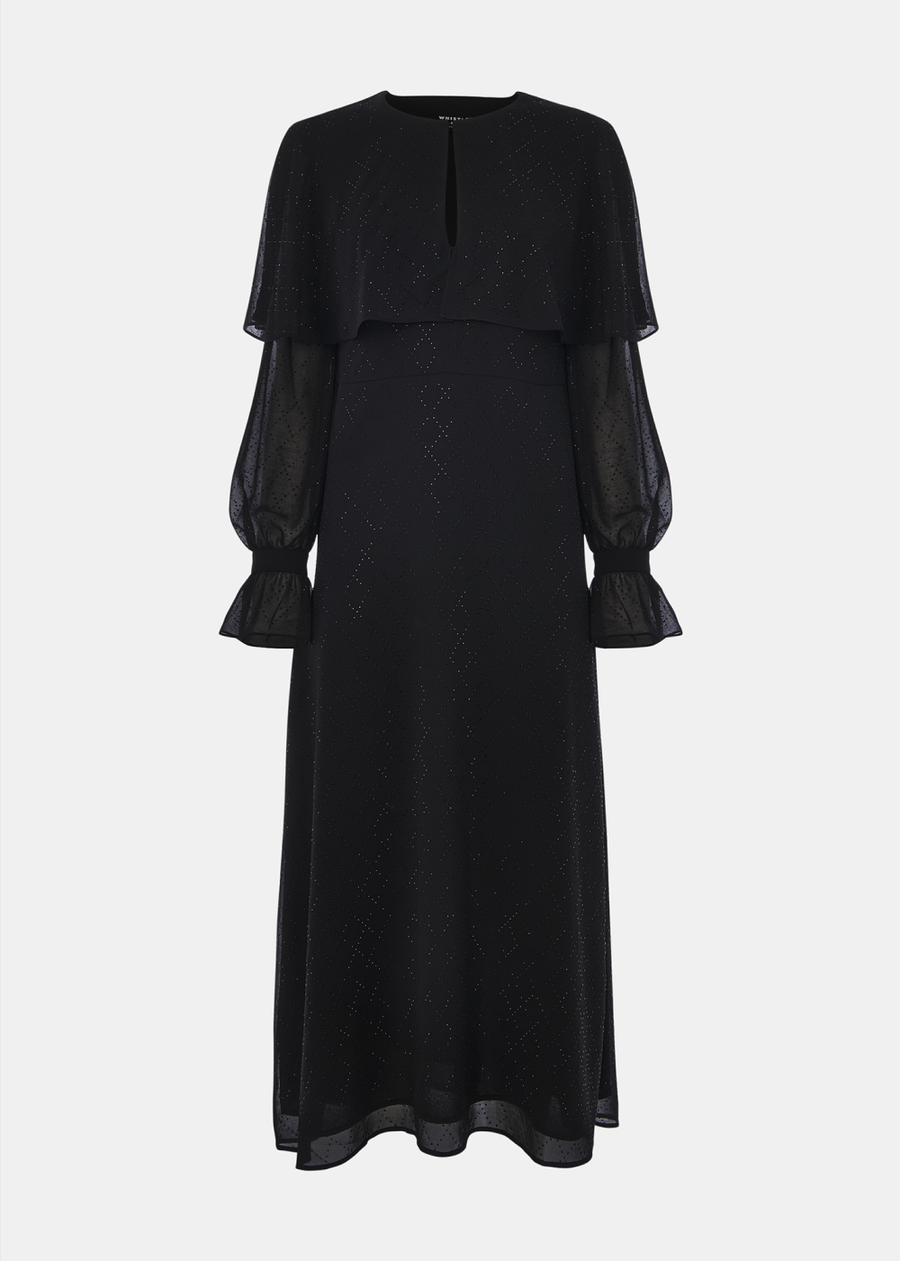 Black Hot Fix Cape Midi Dress