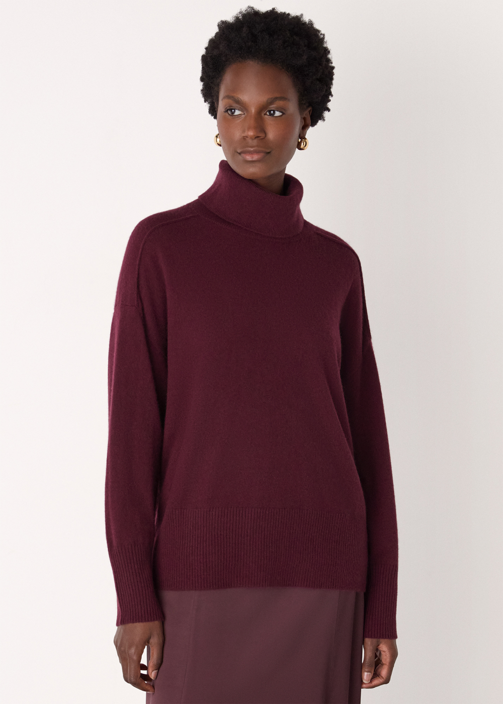 Burgundy Cashmere Seam Roll Neck Knit