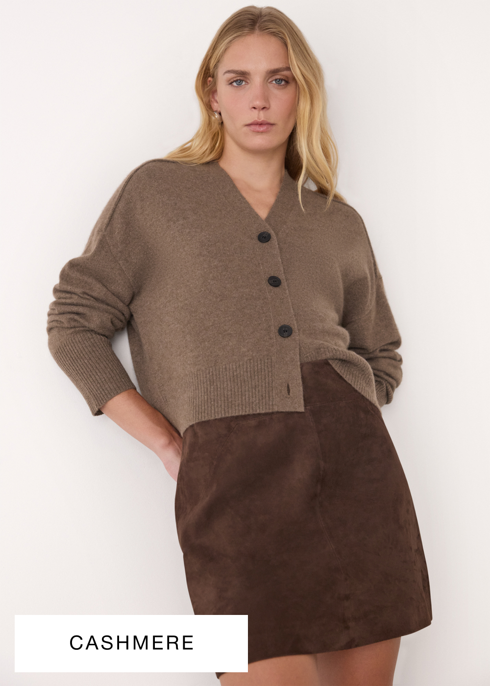 Neutral Cashmere Button Cardigan