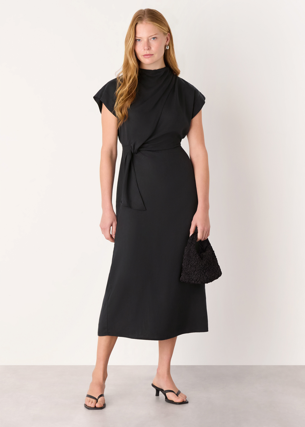 Black Twist Waist Midi Dress