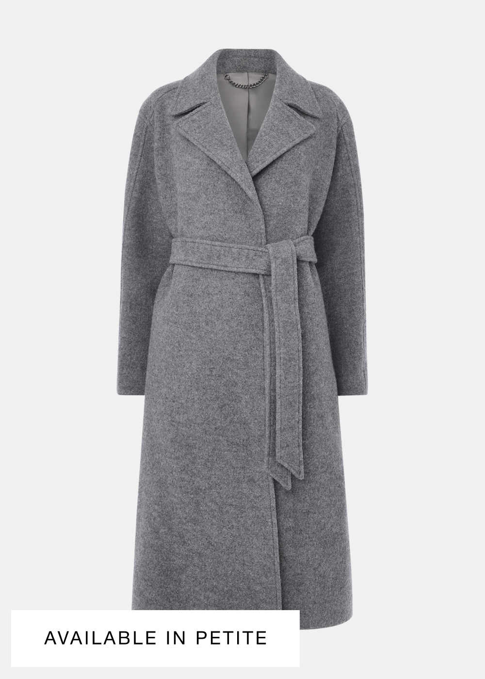 Grey Long Belted Wool Coat