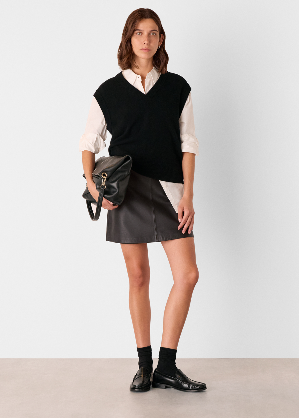 Black Leather A line Skirt