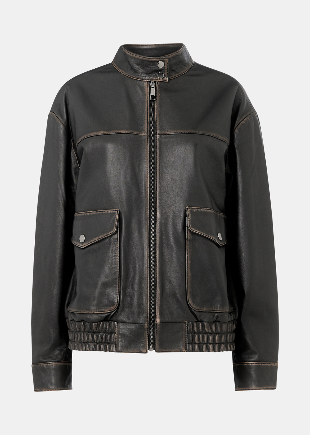 Black Burnished Leather Bomber