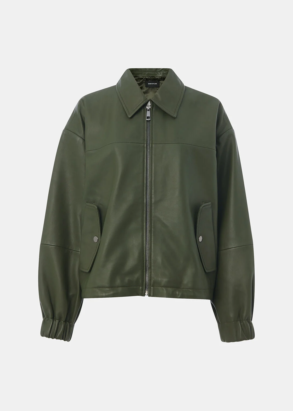 Khaki Frida Leather Bomber Jacket