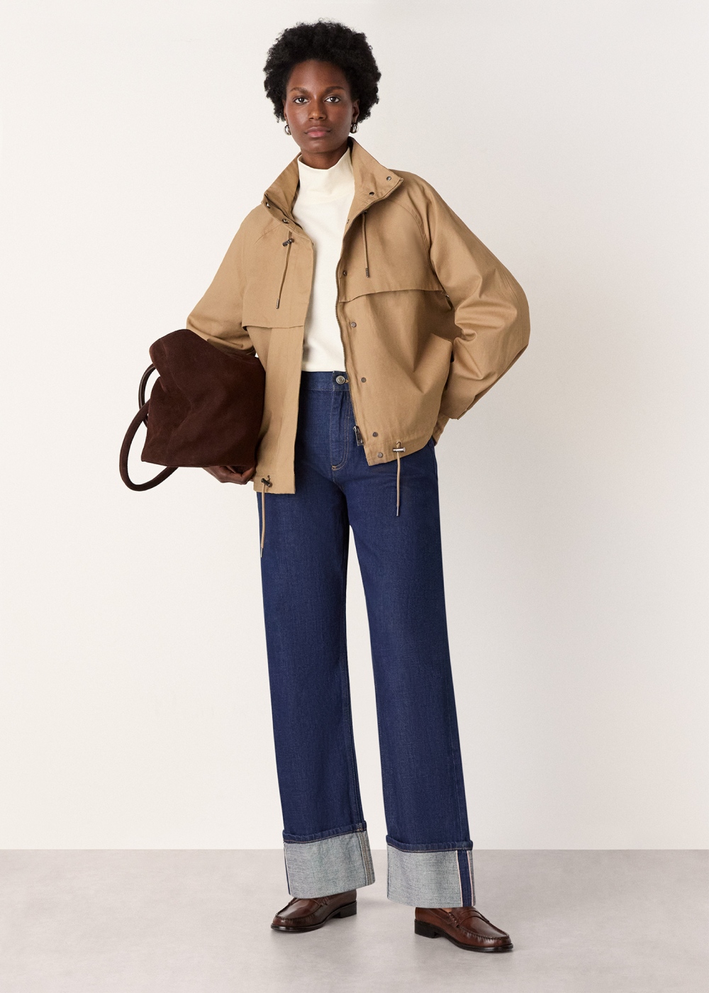 Taupe Funnel Neck Parka Jacket