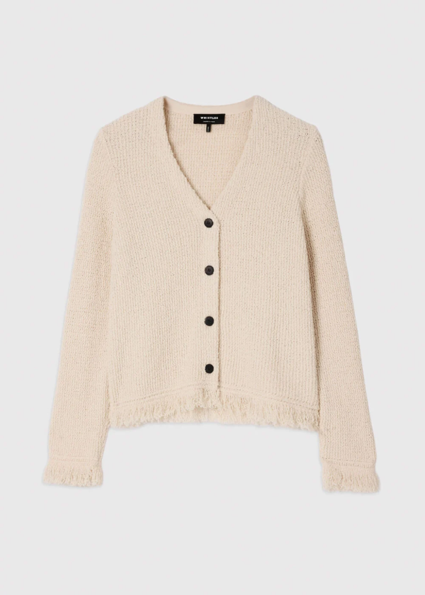 Ivory Cotton Boucle Fringe Cardigan