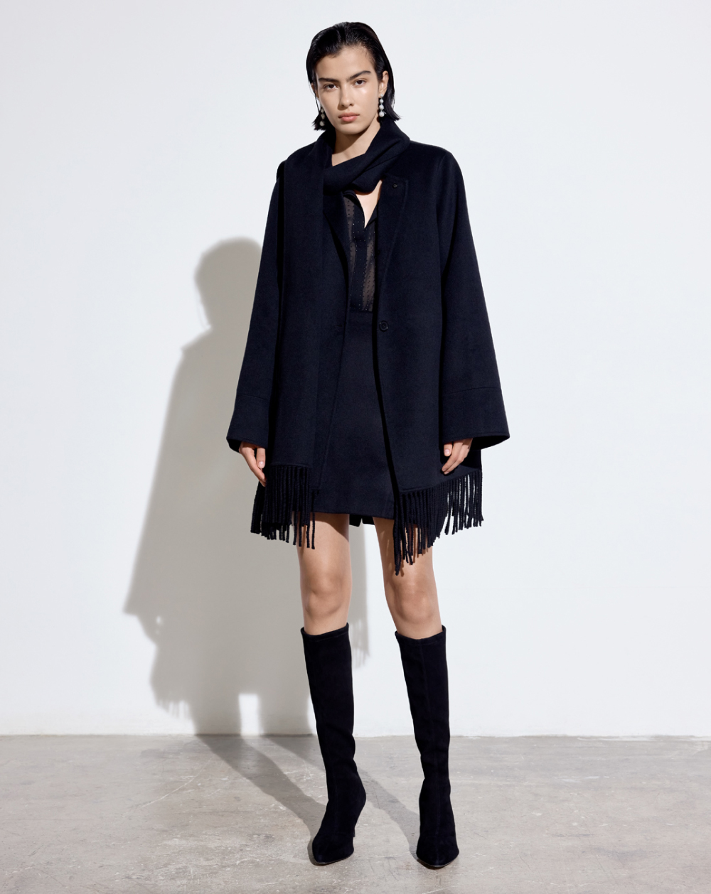 Double Face Wool Fringe Coat