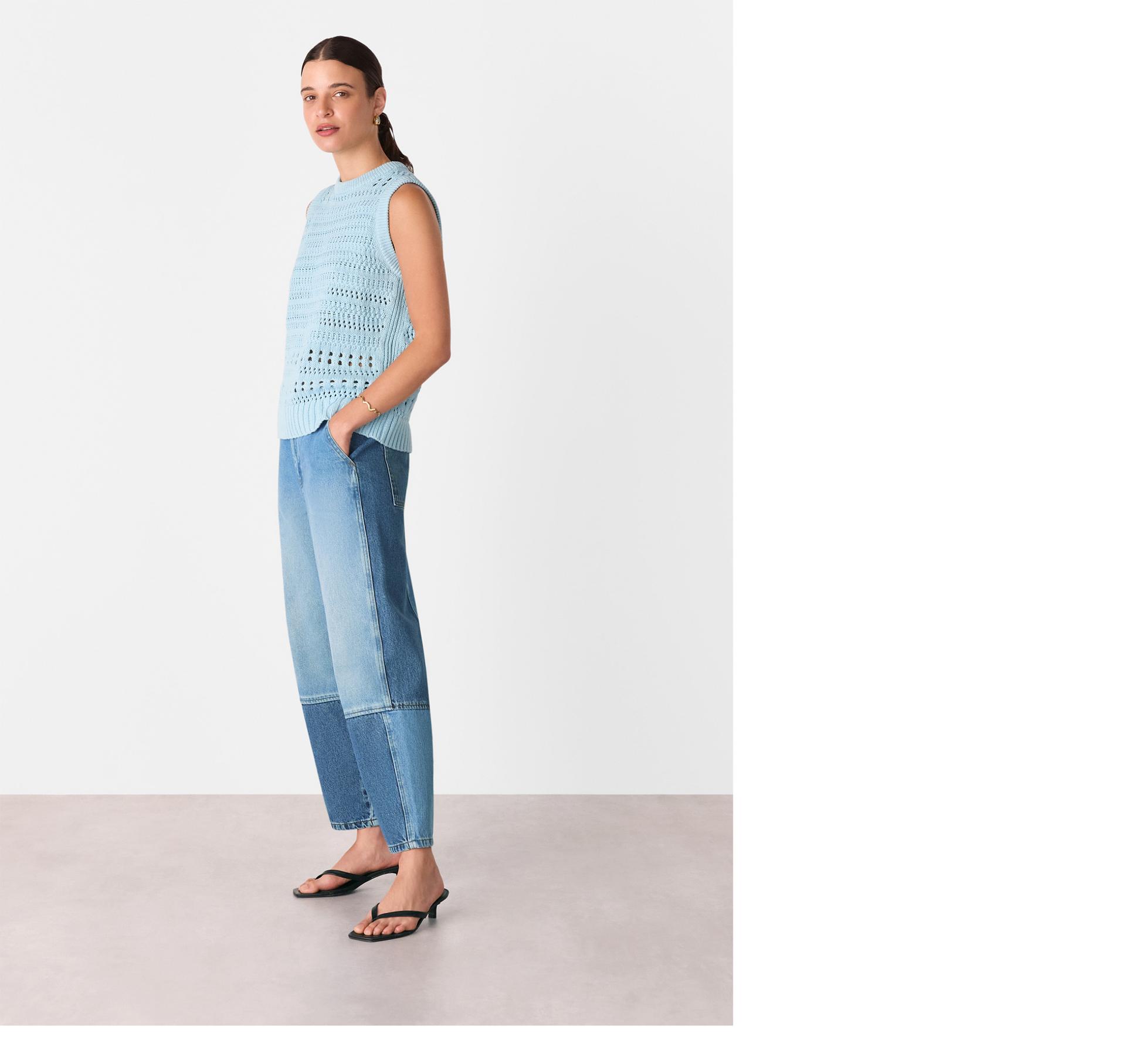 Blue Chunky Cotton Pointelle Tank
