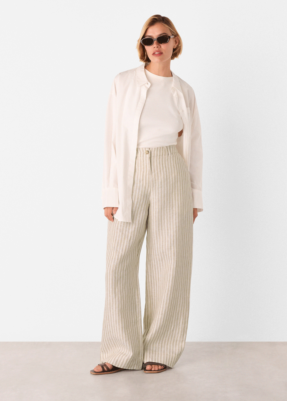 Neutral Linen Stripe Trouser