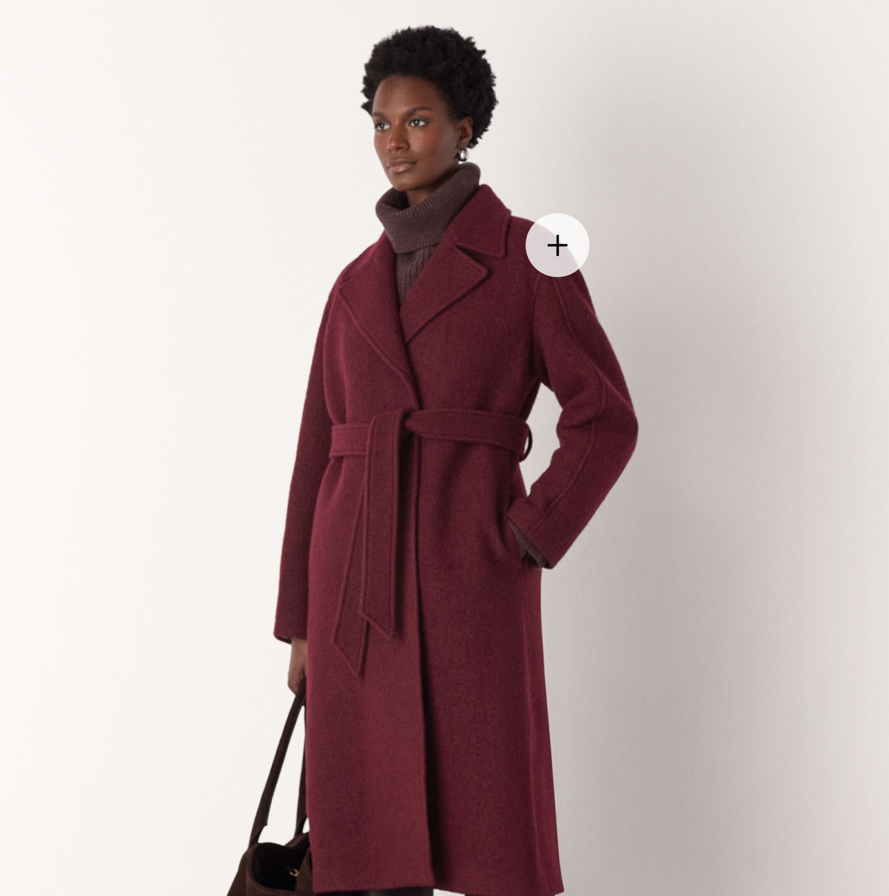 Burgundy Long Belted Wool Coat