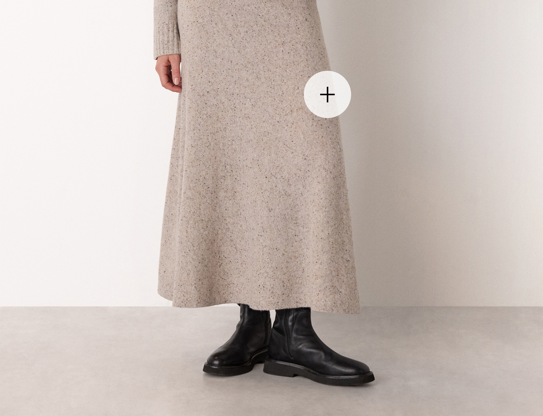 Neutral Wool Textured Midi Skirt