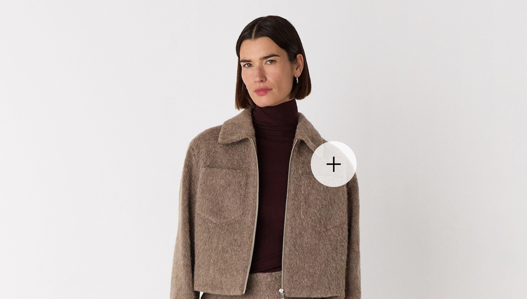 Taupe Zip Through Wool Blend Jacket