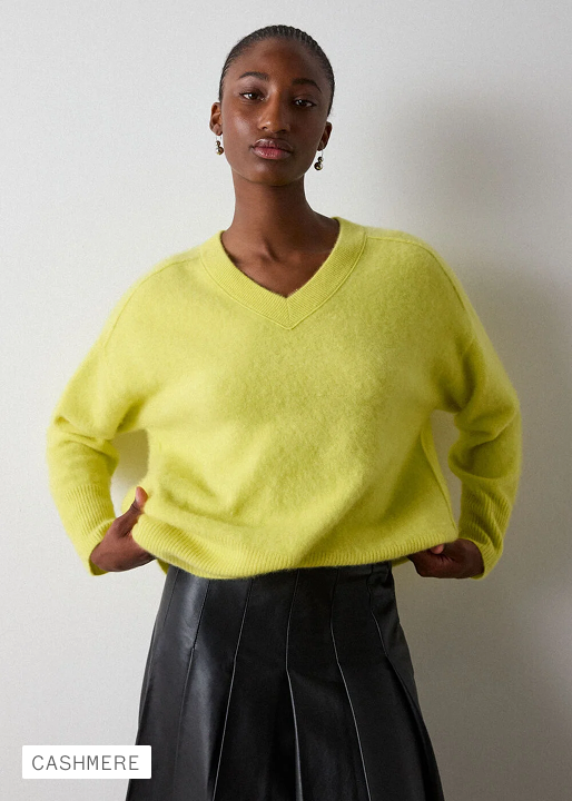 Yellow Brushed Cashmere V Neck Knit