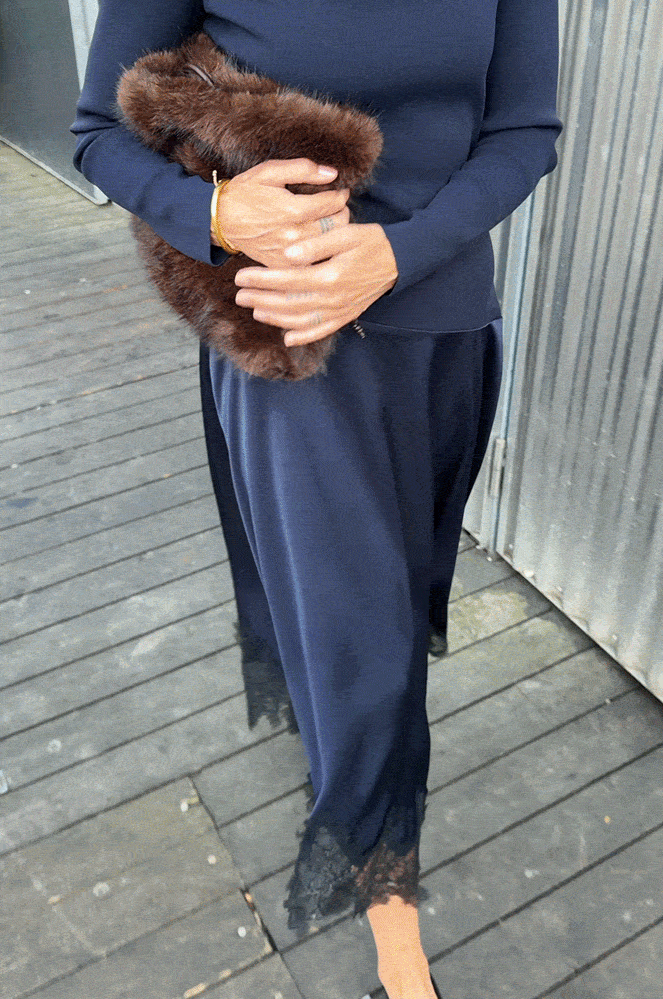 Navy Knit Hybrid Lace Trim Dress