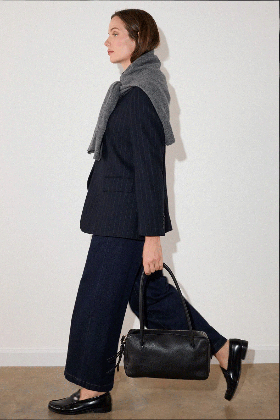 Navy Pinstripe Wool Blend Blazer