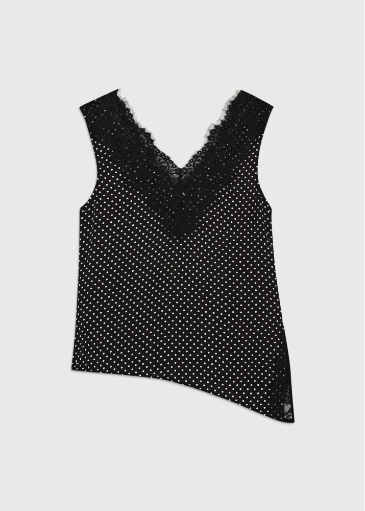 Black Mini Spot Lace Trim Top