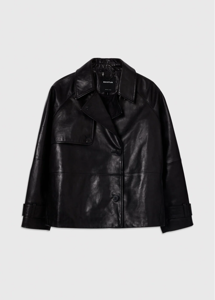 Black Short Leather Trench